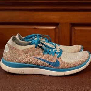 Nike Blue and Multicolor Free Flyknit Sneakers